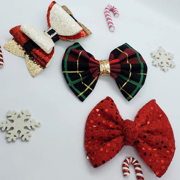 Christmas Bow Set Holiday Bow set of 3 4 inches large Bow set