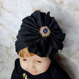 Black Baby Turban Hat with flower