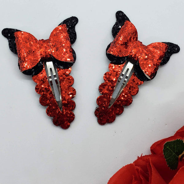 Set of 2 Snap Clip glitter with Butterfly Bow
