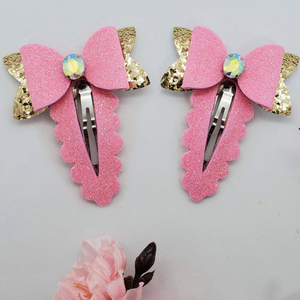 Set of Two Snap Clip Pink Bow
