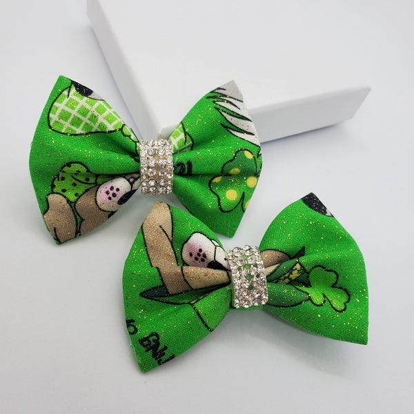 Set of 2 Green  Pigtail Bow