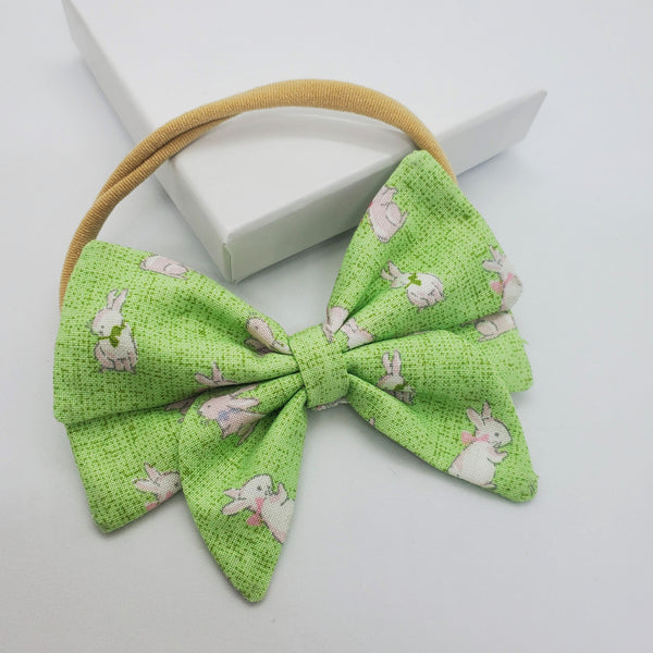 Fabric Rabbit Bow with headband/ optional Alligator Hairclip