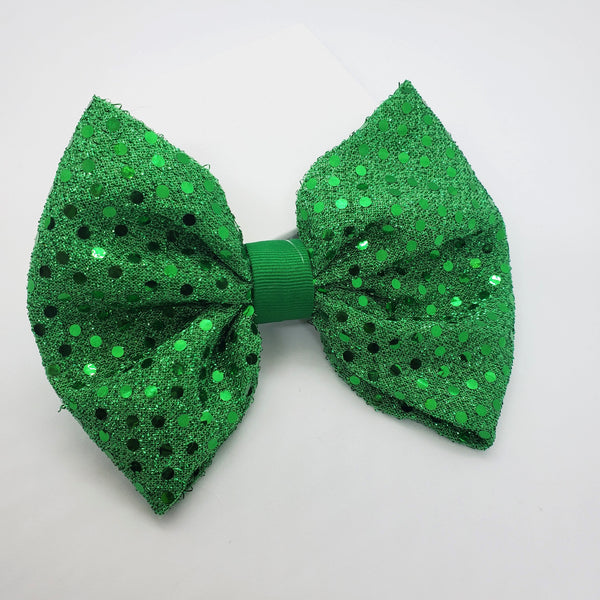 Green sequin fabric bow