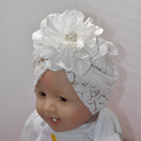 Lace Fabric Turban with Satin Flower, Lace Turban for girl, Turban hat for