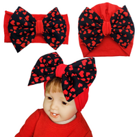 Fabric Red Hearts Bow Baby Turban Hat (optional Headband)